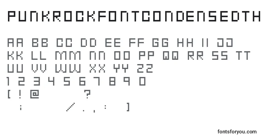 A fonte PunkRockFontCondensedThin – alfabeto, números, caracteres especiais