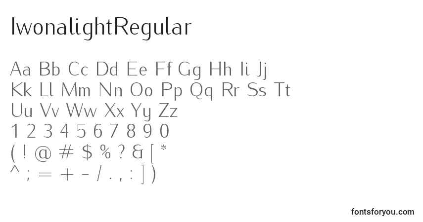 A fonte IwonalightRegular – alfabeto, números, caracteres especiais
