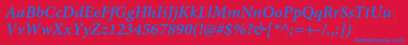 MinionproSemibolditcapt-Schriftart – Blaue Schriften auf rotem Hintergrund