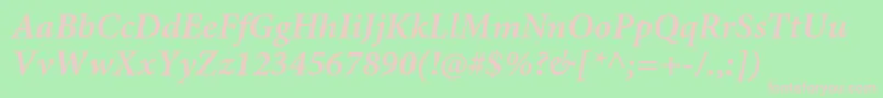 MinionproSemibolditcapt-fontti – vaaleanpunaiset fontit vihreällä taustalla