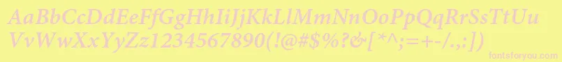MinionproSemibolditcapt-fontti – vaaleanpunaiset fontit keltaisella taustalla
