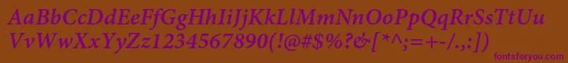 MinionproSemibolditcapt Font – Purple Fonts on Brown Background
