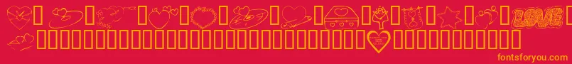 KrValentines2006Seven-Schriftart – Orangefarbene Schriften auf rotem Hintergrund