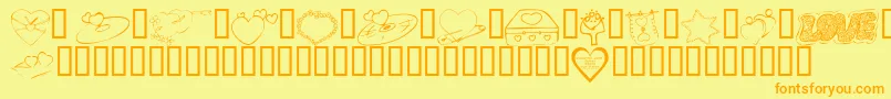 フォントKrValentines2006Seven – オレンジの文字が黄色の背景にあります。