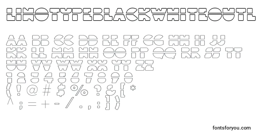Czcionka Linotypeblackwhiteoutlinelaser – alfabet, cyfry, specjalne znaki