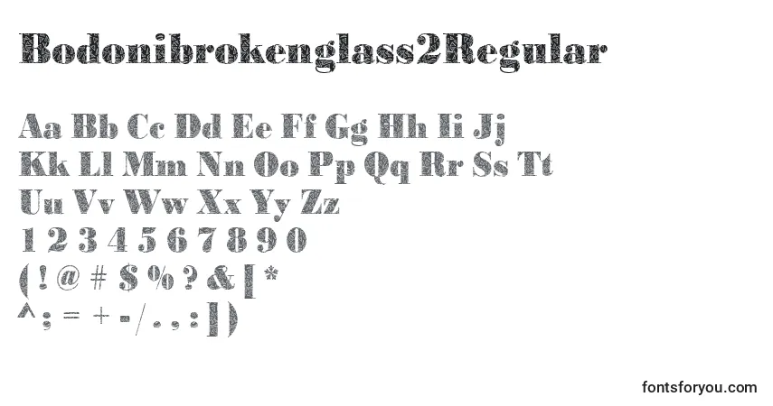 A fonte Bodonibrokenglass2Regular – alfabeto, números, caracteres especiais
