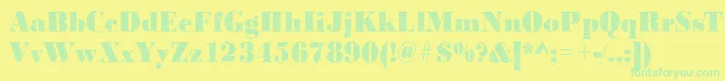 Bodonibrokenglass2Regular-Schriftart – Grüne Schriften auf gelbem Hintergrund