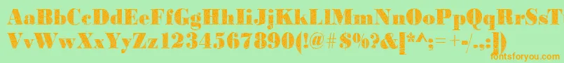 Fonte Bodonibrokenglass2Regular – fontes laranjas em um fundo verde