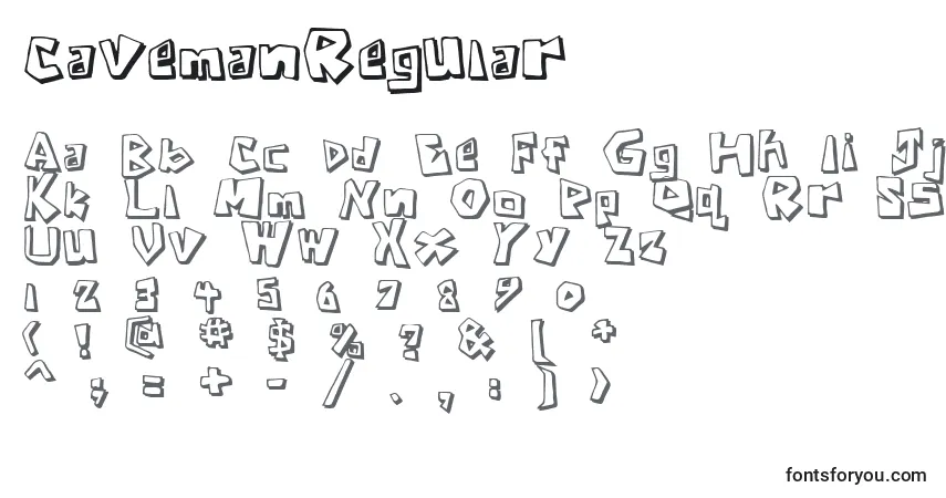 Czcionka CavemanRegular – alfabet, cyfry, specjalne znaki