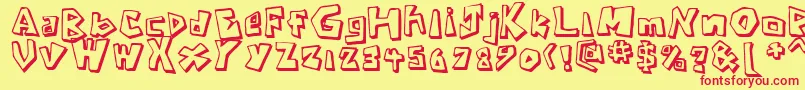 CavemanRegular-Schriftart – Rote Schriften auf gelbem Hintergrund
