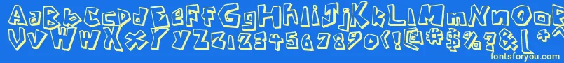 CavemanRegular Font – Yellow Fonts on Blue Background