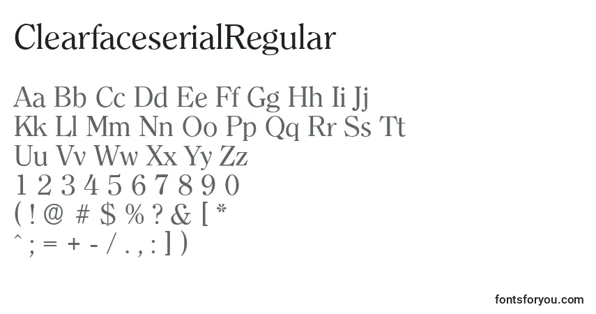 Czcionka ClearfaceserialRegular – alfabet, cyfry, specjalne znaki