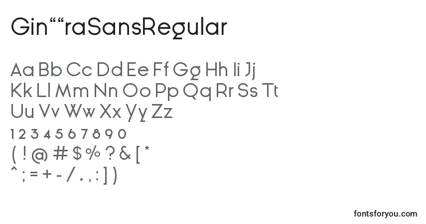 Schriftart GinРІraSansRegular – Alphabet, Zahlen, spezielle Symbole