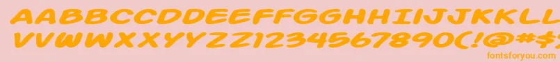 ActionManExtendedBoldItalic-Schriftart – Orangefarbene Schriften auf rosa Hintergrund