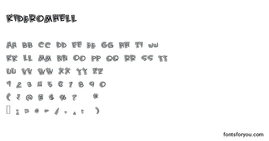 Czcionka Kidfromhell – alfabet, cyfry, specjalne znaki