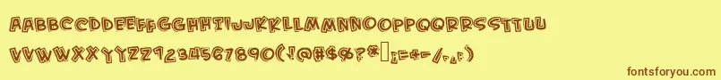 フォントKidfromhell – 茶色の文字が黄色の背景にあります。