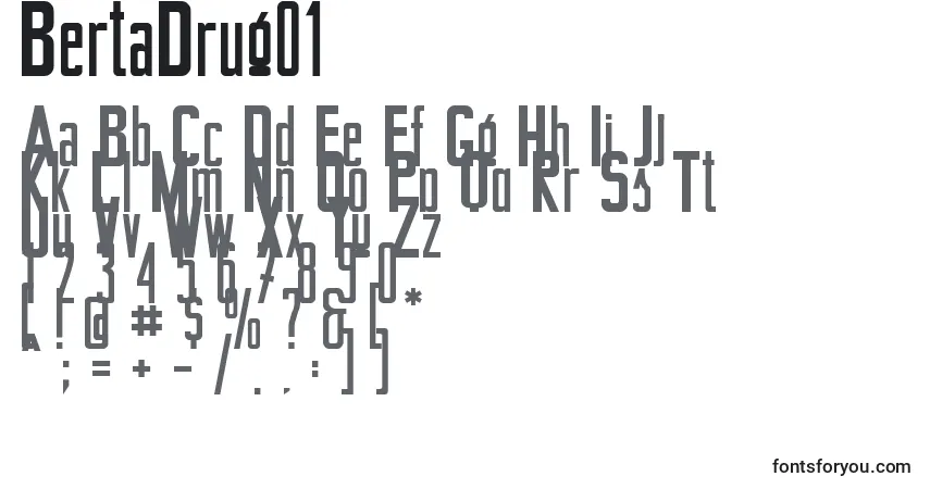 A fonte BertaDrug01 – alfabeto, números, caracteres especiais
