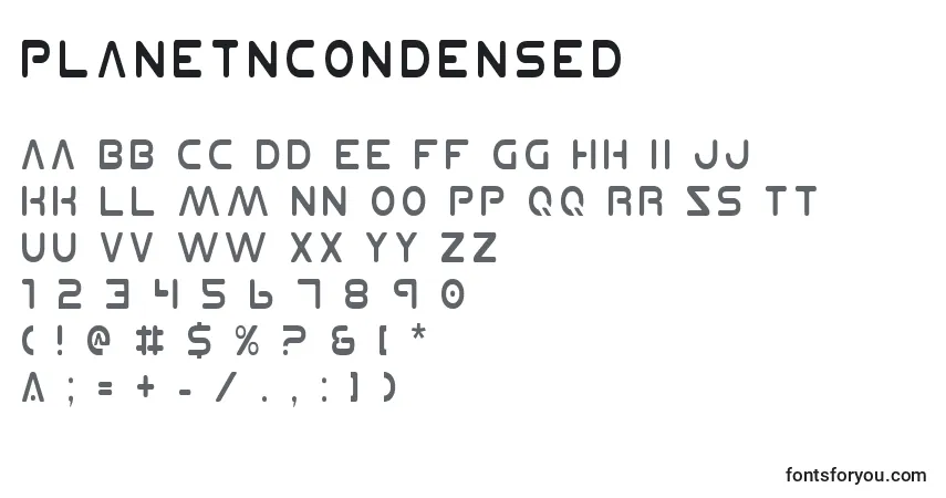 Czcionka PlanetNCondensed – alfabet, cyfry, specjalne znaki