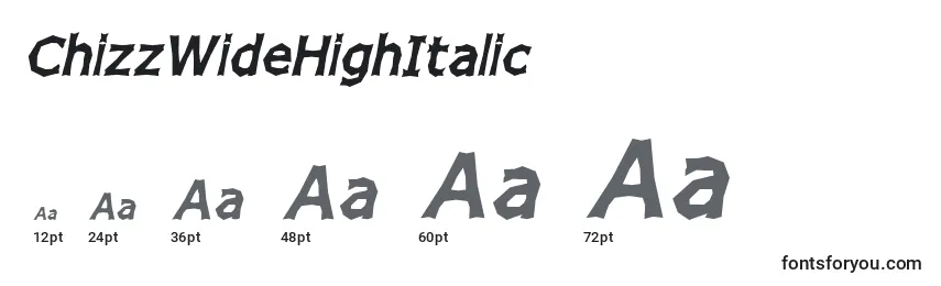 Размеры шрифта ChizzWideHighItalic