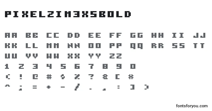Czcionka Pixelzim3x5Bold – alfabet, cyfry, specjalne znaki