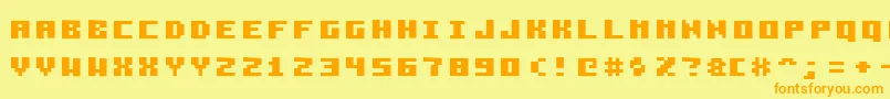 フォントPixelzim3x5Bold – オレンジの文字が黄色の背景にあります。