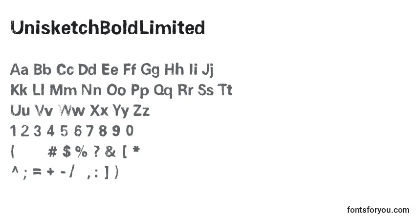 Czcionka UnisketchBoldLimited – alfabet, cyfry, specjalne znaki