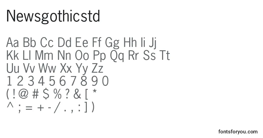 Czcionka Newsgothicstd – alfabet, cyfry, specjalne znaki