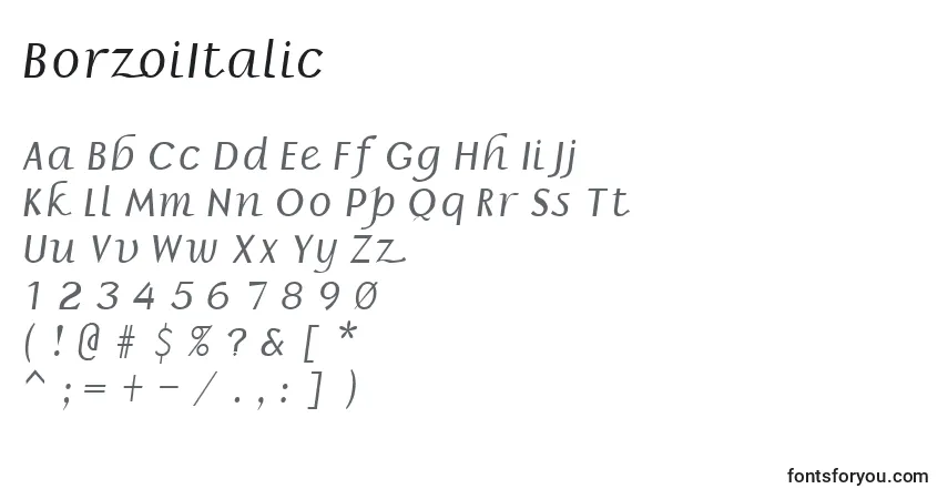 A fonte BorzoiItalic – alfabeto, números, caracteres especiais
