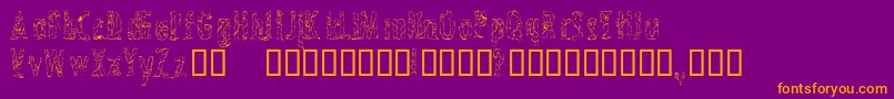 CrossedwiresCondensed-Schriftart – Orangefarbene Schriften auf violettem Hintergrund