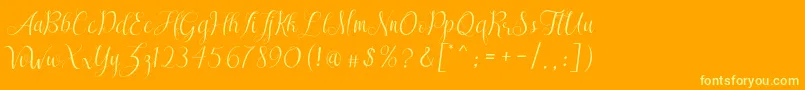 SareekaDemo-Schriftart – Gelbe Schriften auf orangefarbenem Hintergrund