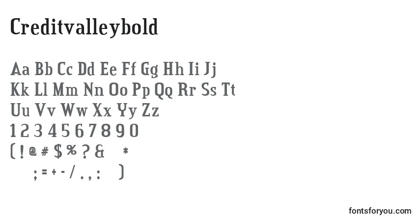 Czcionka Creditvalleybold – alfabet, cyfry, specjalne znaki