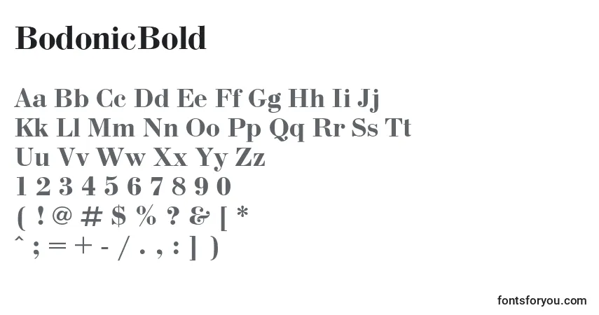 A fonte BodonicBold – alfabeto, números, caracteres especiais