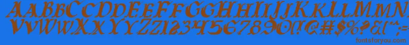 フォントWarsOfAsgardCondensedItalic – 茶色の文字が青い背景にあります。