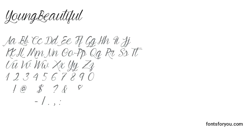 Czcionka YoungBeautiful – alfabet, cyfry, specjalne znaki