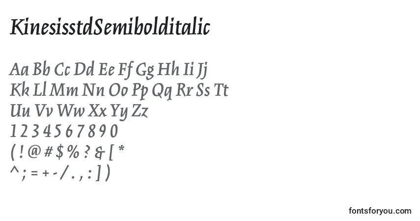 Czcionka KinesisstdSemibolditalic – alfabet, cyfry, specjalne znaki