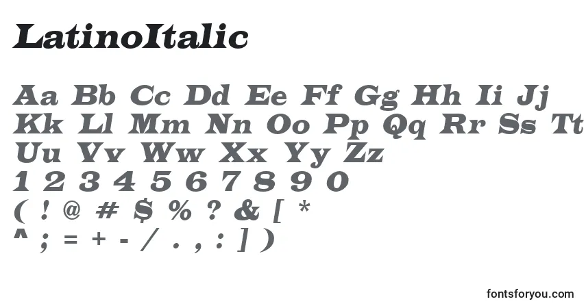 Fuente LatinoItalic - alfabeto, números, caracteres especiales