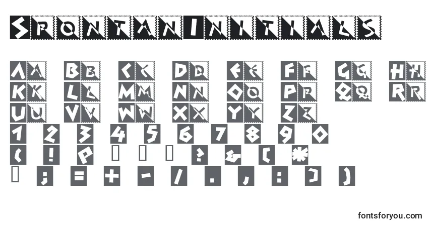 Czcionka SpontanInitials – alfabet, cyfry, specjalne znaki
