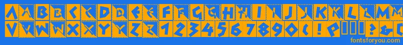 フォントSpontanInitials – オレンジ色の文字が青い背景にあります。