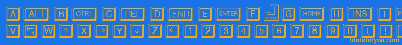 フォントKeycapsRegular – オレンジ色の文字が青い背景にあります。