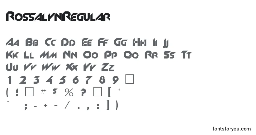 Schriftart RossalynRegular – Alphabet, Zahlen, spezielle Symbole