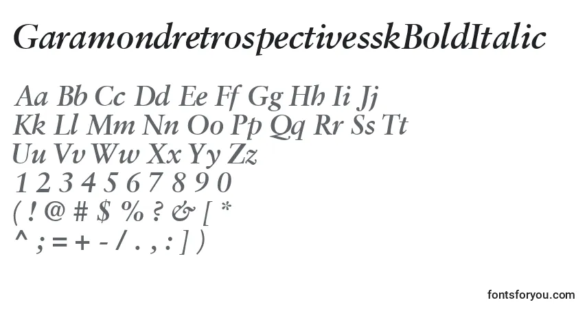 A fonte GaramondretrospectivesskBoldItalic – alfabeto, números, caracteres especiais