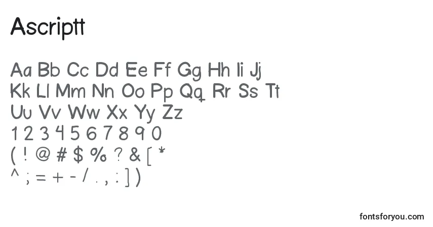 Ascriptt-fontti – aakkoset, numerot, erikoismerkit