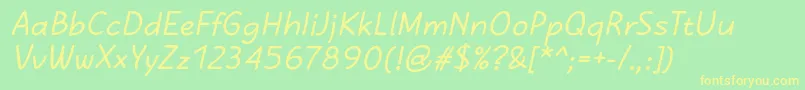 KasihBoldItalicフォントについての詳細 フォントKasihBoldItalic – 黄色の文字が緑の背景にあります