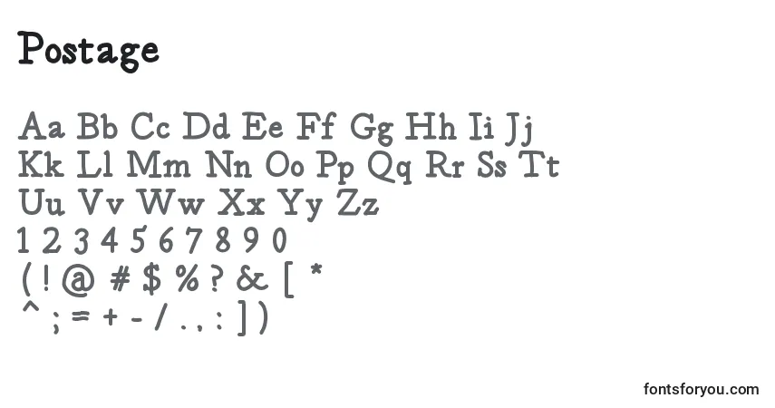 Шрифт Postage – алфавит, цифры, специальные символы