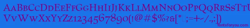 ElysiumSmallCapsLet Font – Purple Fonts on Blue Background