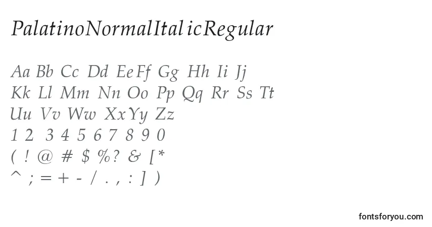 PalatinoNormalItalicRegular-fontti – aakkoset, numerot, erikoismerkit