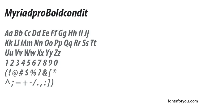 Czcionka MyriadproBoldcondit – alfabet, cyfry, specjalne znaki