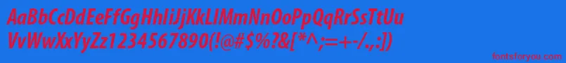MyriadproBoldcondit-Schriftart – Rote Schriften auf blauem Hintergrund