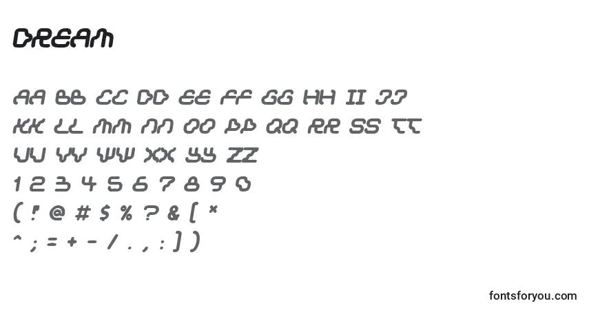Czcionka Dream – alfabet, cyfry, specjalne znaki