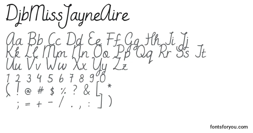 A fonte DjbMissJayneAire – alfabeto, números, caracteres especiais